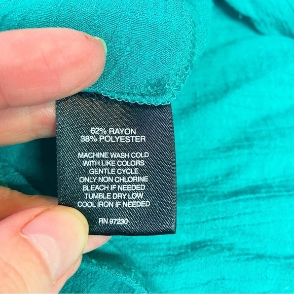 Signature Studio teal gauzy zip neckline roll sleeve summer tunic top M - Picture 7 of 10